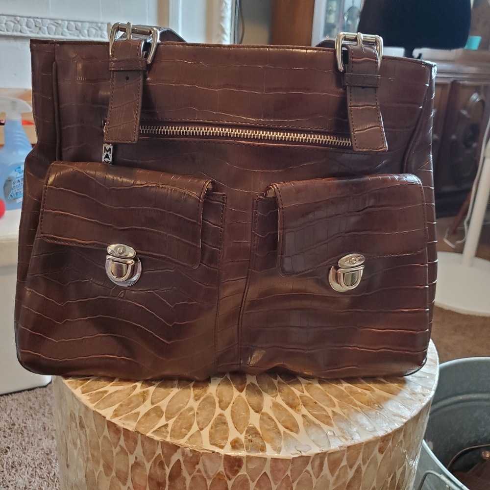 Maxx New York Brown Faux Crocodile Tote Bag Purse Case